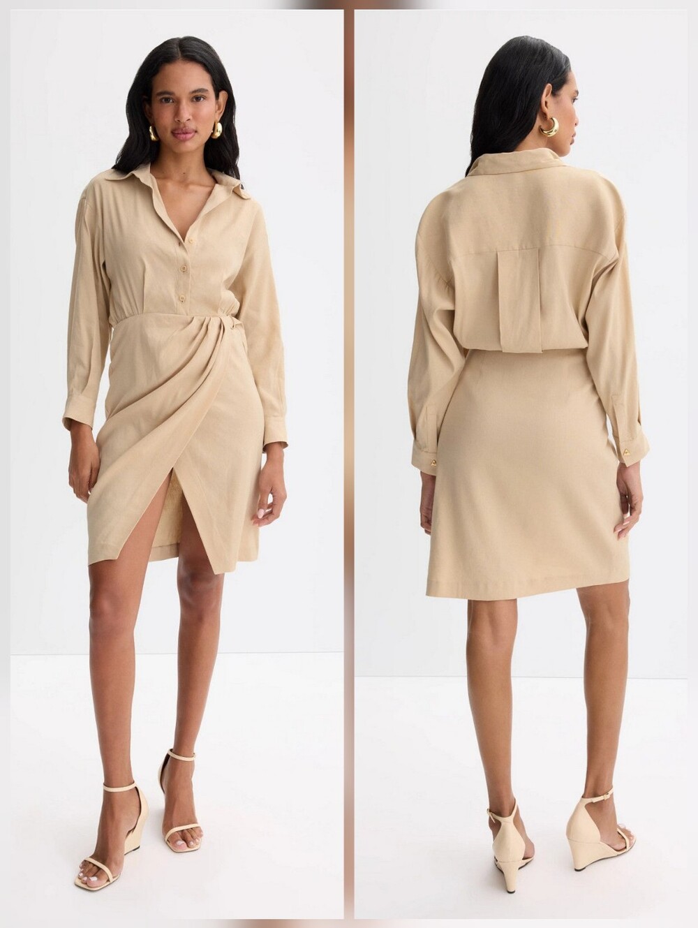 Maje Rilinen Wrap Dress Collared Long Sleeve Size M
